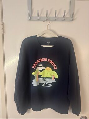ASOS Monki Navy Sweatshirt with Neon Landscape Graphic